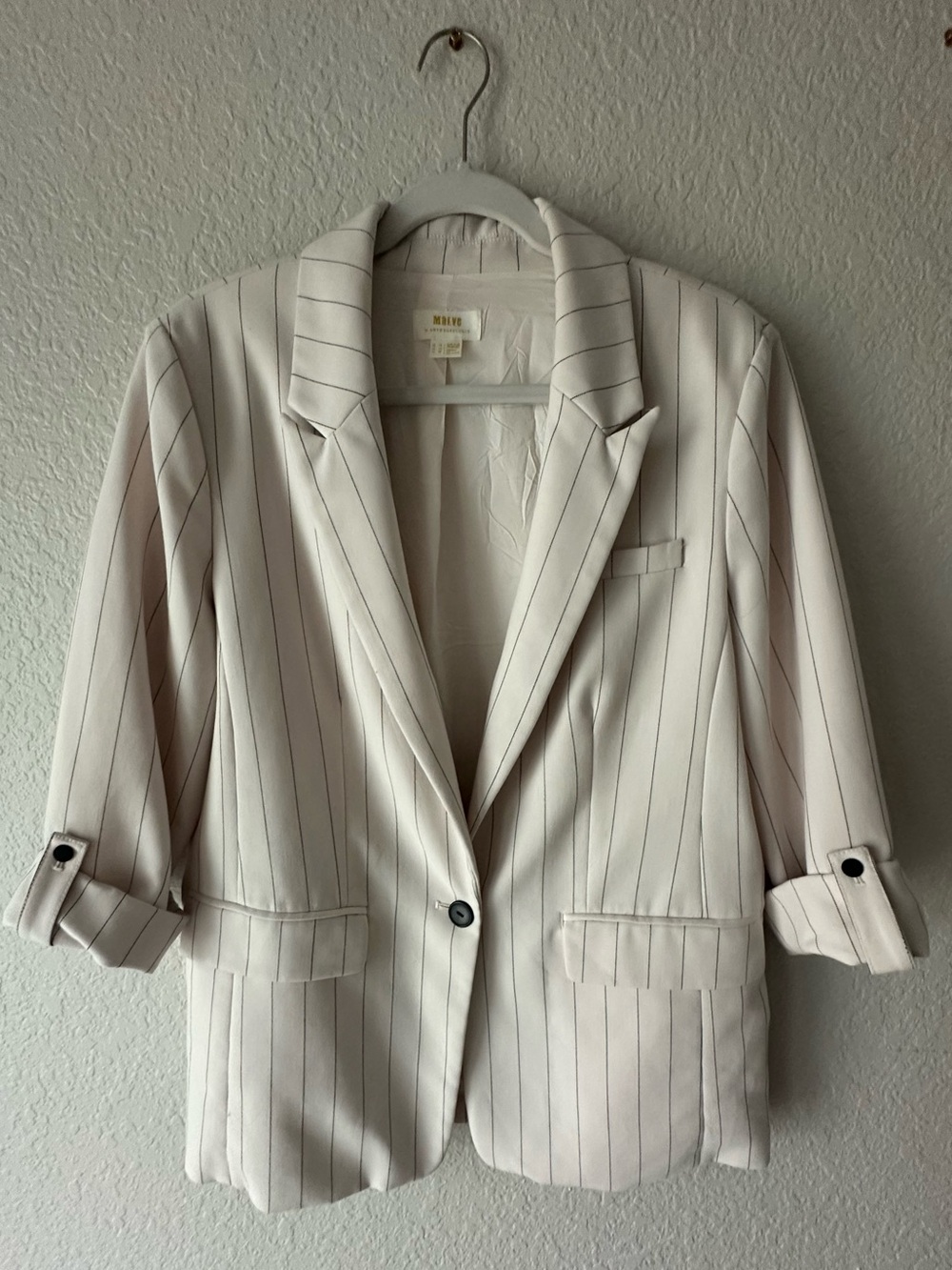 Maeve by Anthropologie Pinstripe Blazer - Cream & Navy Structured Jacket - L